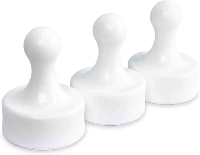GLASSBOARD STUDIO Powerful Neodymium Magnets, Pawn-Shaped - Strong Fridge/Refrigerator and Whiteboard Magnet, Ideal for Office, Kitchen, Crafts - Rare Earth, Heavy Duty (3, White)