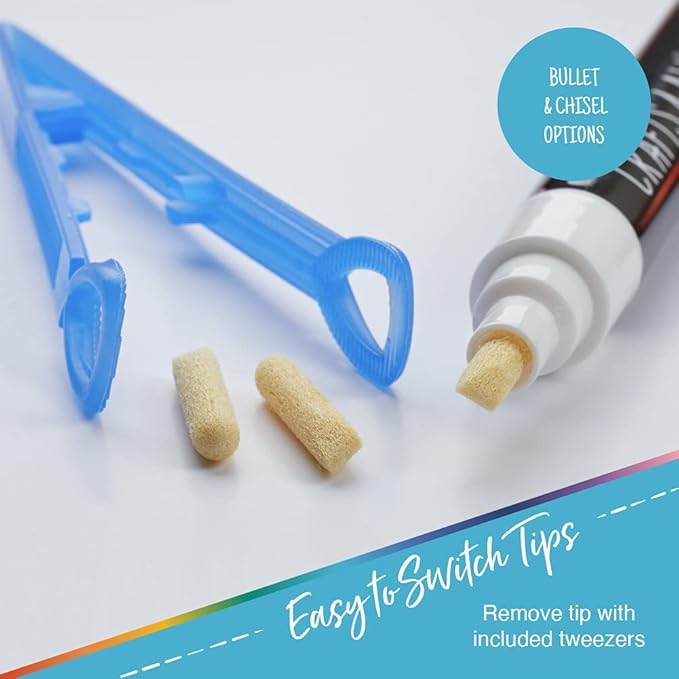 Crafts 4 All Liquid Chalk Markers For Blackboard Signs, Bistro Menu, Car Window Glass - Dry Erase, Washable - 13 Colored Chalk Pens w/Reversible Tips & Tweezers - Bonus White Chalkboard Marker!