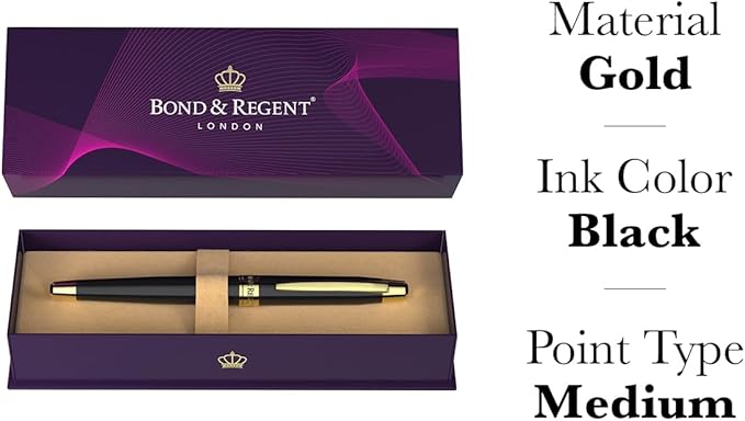 Bond & Regent Gloss Black & 24 Karat Gold | Certified Luxury Grade Rollerball Pen | Nice Gift for Men & Women