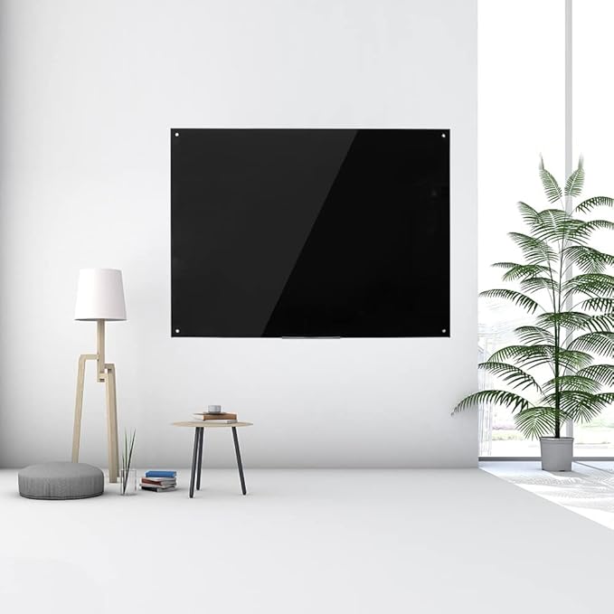 Black Glass Board Frameless Tempered Glass Dry Erase Board with Marker Tray for Interactive Office, Wall Mounted Frosted Glass Board, 60" x 40", Black