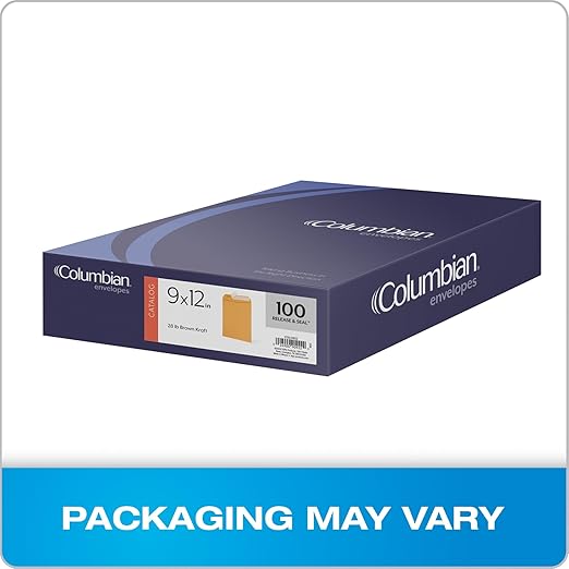 Columbian 9 x 12 Catalog Envelopes with Self Seal Closure, 28 lb Brown Kraft, for Mailing Flat Letter Size Documents or Photos, 100 Per Box (COLO341)