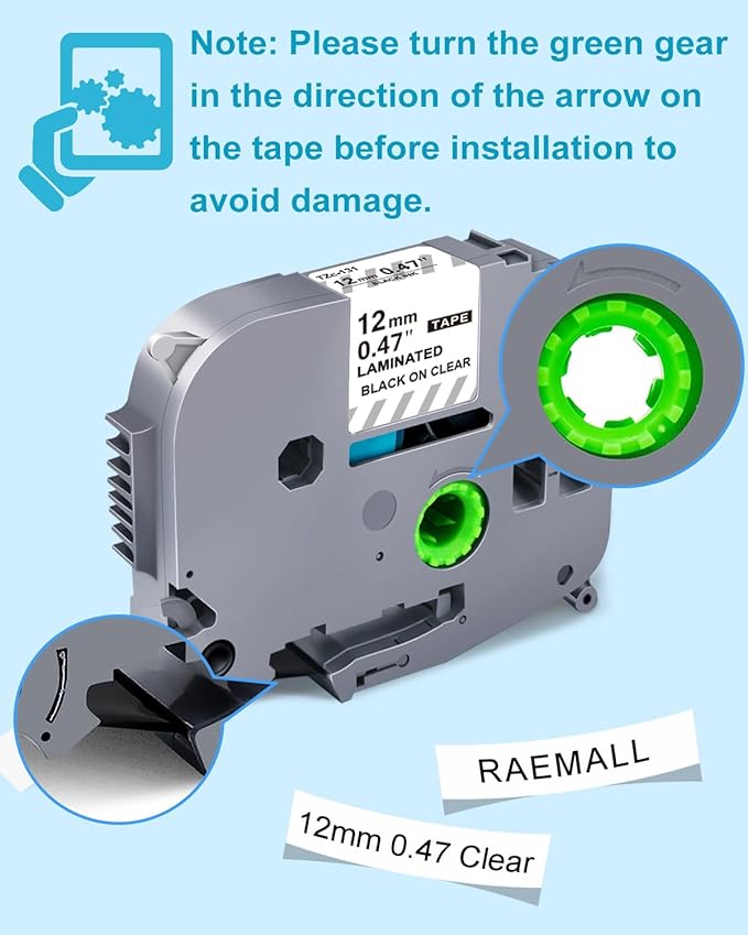 Clear Label Maker Tape Refill Compatible with Brother TZe-131 TZe131 TZe TZ Tape 12mm 0.47 Laminated Clear 1/2'' x 26.2' Black on Clear P Touch Label Tape for PT-D210 PTD220 PT-H110 PT-D600, 5 Pack
