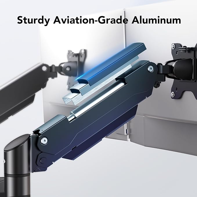 HUANUO Dual Monitor and Laptop Mount for Max 32” Monitor and 17” Laptop, Adjustable Spring Arm with Tilt, Swivel and Rotation, Dual Monitor and Notebook Stand with VESA Bracket 75/100 mm