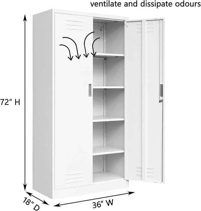 BESFUR Metal Garage Storage Cabinets 72”H, Black Steel Locking Tool File Cabinets with 2 Doors and 5 Adjustable Shelves for Home Office, Garage,School, Apartment, Warehouse, Utility Room