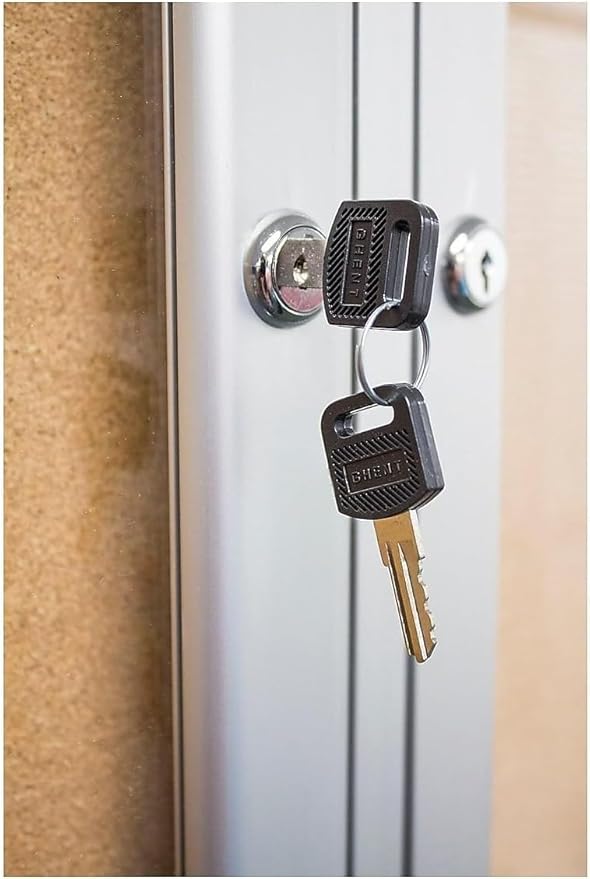 Ghent 36" x 48" 2-Door indoor Enclosed Bulletin Board, Shatter Resistant, with Lock, Satin Aluminum Frame - Natural Cork (PA234K) Made in the USA