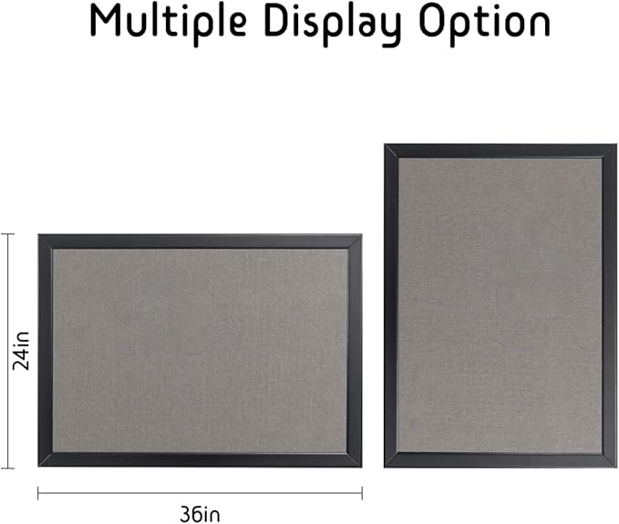 Bulletin Board 36 x 24 Inch, 100% Wood Framed Canvas Cork Board with Grey Fabric, Wall Mounted Notice Board for Home Office School