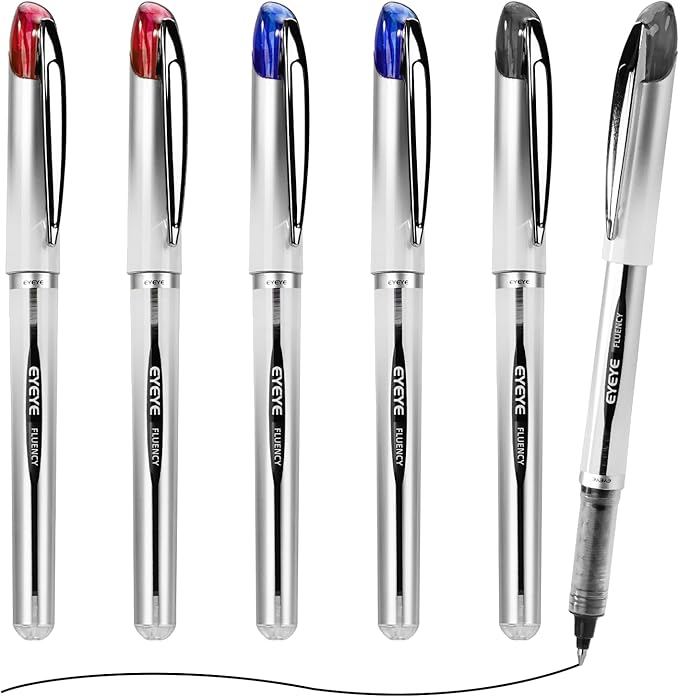 EYEYE Rollerball Pens Medium Point, 3 Assorted Colors 0.7mm Liquid Ink Roller Ball Pen Quick Dry, Ink Pen Fine Point Smooth Writing Pens for Journaling, Note Taking, Office, School Supplies