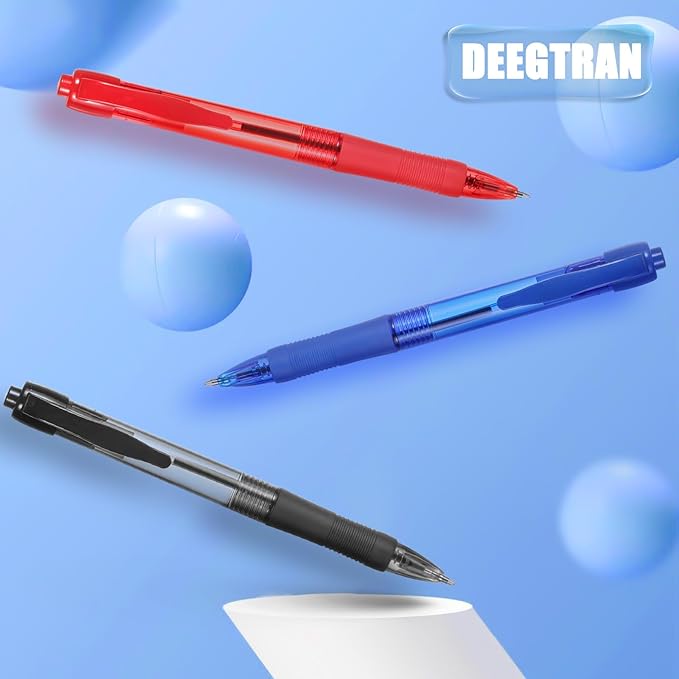 deegtran Pens Bulk, 100 Pack No Bleed Black & Blue Ink Click Pens with Soft Grip, Wholesale Retractable Ballpoint Pens for Office School, Medium Point Smooth 1.0MM