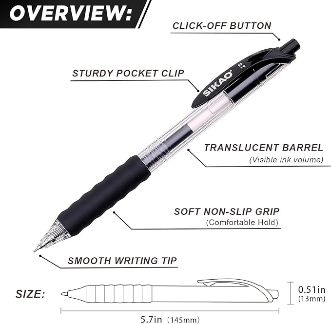 Black Gel Pens Bulk 30 Pack Black Pens Fine Point Smooth Writing No Smudge, CLOUD TOUCH Grip 0.7mm Gel Ink, Retractable Rollerball Click Pens for Server Office School, Lapiceros (BLACK)