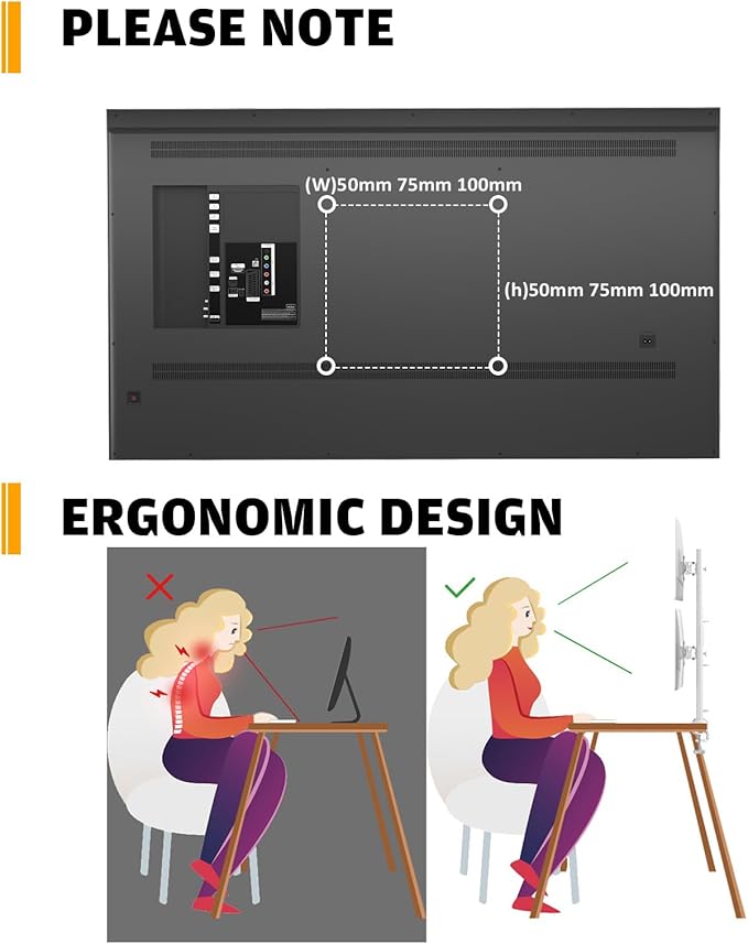 Dual Monitor Articulating Desk Mount Arm Stand - Vertical Stack Screen Supports Two 13 to 34 Inch Computer Monitors with C Clamp White