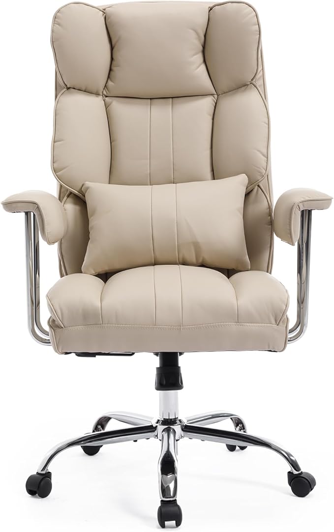 Big and Tall Office Chair 500lbs Wide Seat Executive Office Desk Chair High-Back Office Task Chair, Ergonomic Lumbar Support Computer Office Chairs for Heavy People(Beige)