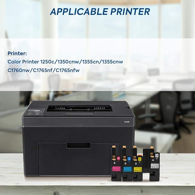 Dell 1250 Compatible Toner Cartridge Replacement for use in Dell 1250c Dell 1350cnw Dell 1355cn 1355cnw 1755nf 1755nfw c1760nw c1765nf c1765nfw Printer (KCMY, 4-Pack)