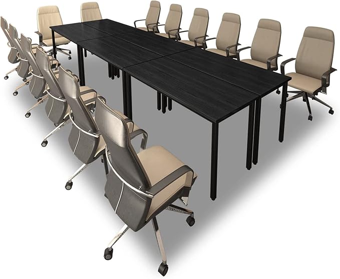 Bonzy Home Conference Tables 12ft Office Computer Desk for Meeting Room Study Writing Printer Table Save Space Design for 14 People Rustic Vintage Black 6PCS 141.6"x47.2"x29.5",Black