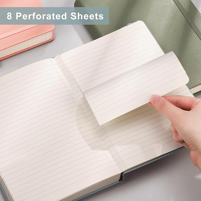 EMSHOI College Ruled Notebook Lined Journal - 120gsm Thick 256 Numbered Pages, A5 Hardcover Leather Writing Notebook for Work School Travel Women & Men - with Sticky Notes, 5.75"x8.38", LightBlue