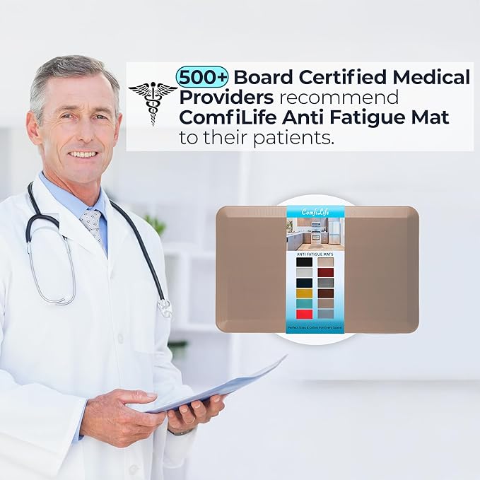 ComfiLife Anti Fatigue Floor Mat – 3/4 Inch Thick Kitchen Mats for Floor, Standing Desk Mat, Kitchen Rug – Comfort at Home, Office – Durable – Stain Resistant – Non-Slip Bottom (20" x 39", Beige)