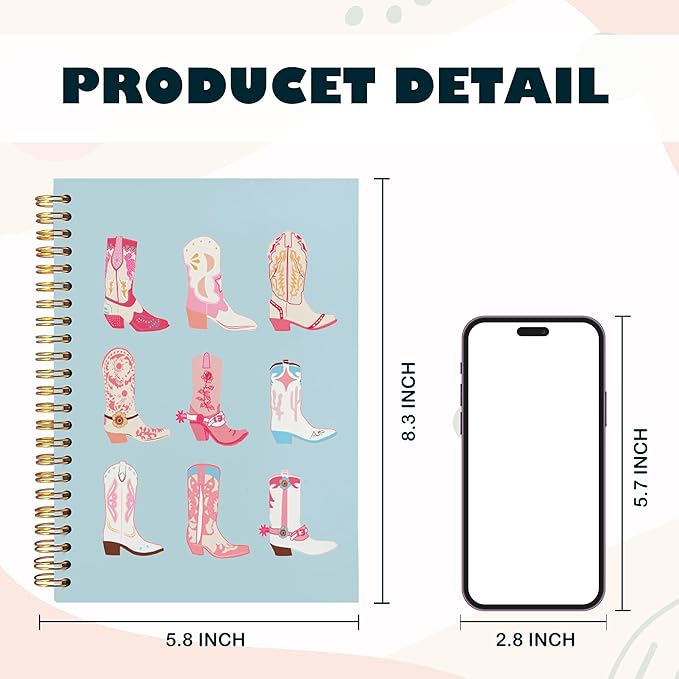 BearCake Cowgirl Boot Notebook, Cowgirl Stuff, Cowgirl Gifts, Western Office Supplies, Western Stuff for Women, Boho Western Notebook Journal 5.5x8.3 blue