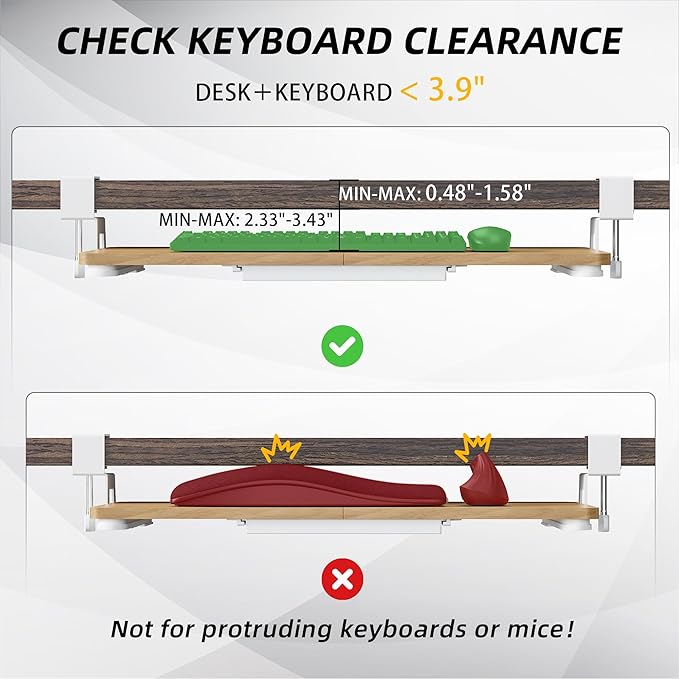 ETHU Keyboard Tray Under Desk, 26.77" X 11.81" Large Size Keyboard Tray with C Clamp-on Mount Easy to Install, Computer Keyboard Stand, Ergonomic Keyboard Tray for Home and Office (Oak)