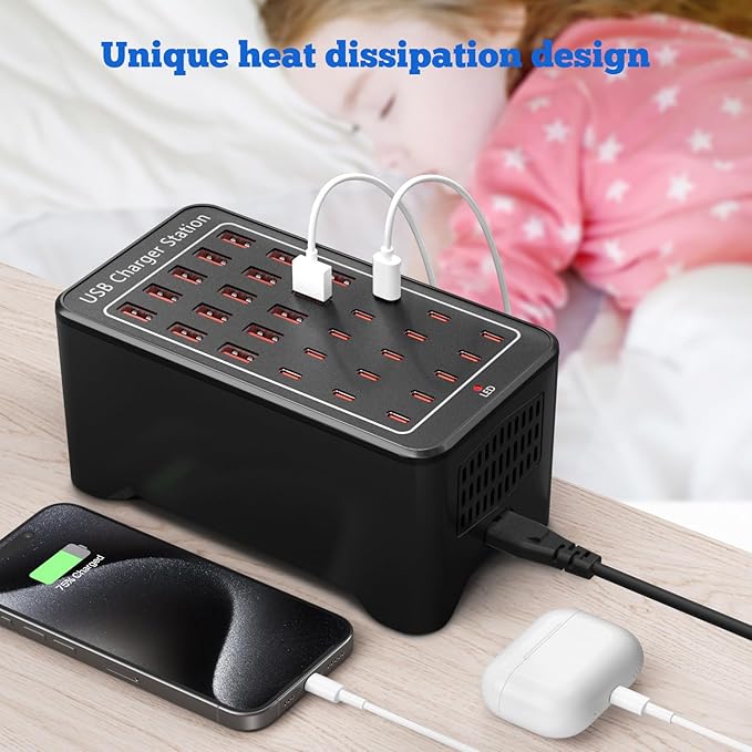 Charging Station, USB C Charger Block, 150W 30-Port【15USB-C + 15USB-A】, Travel Charger Station Fast Charger Desktop USB Wall Charger Compatible iPhone, iPad, Tablets, Smartphones