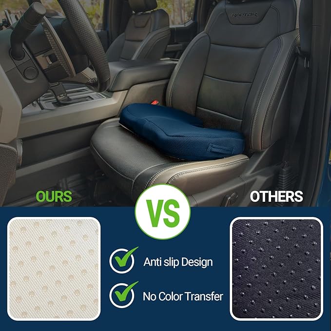 Gel Seat Cushion for Car Office - Memory Foam Pain Relief Chair Pillow Cushions - Tailbone Sciatica Coccyx Butt Lumbar Support Pad for Sitting Driving Traveling, Mesh, Blue