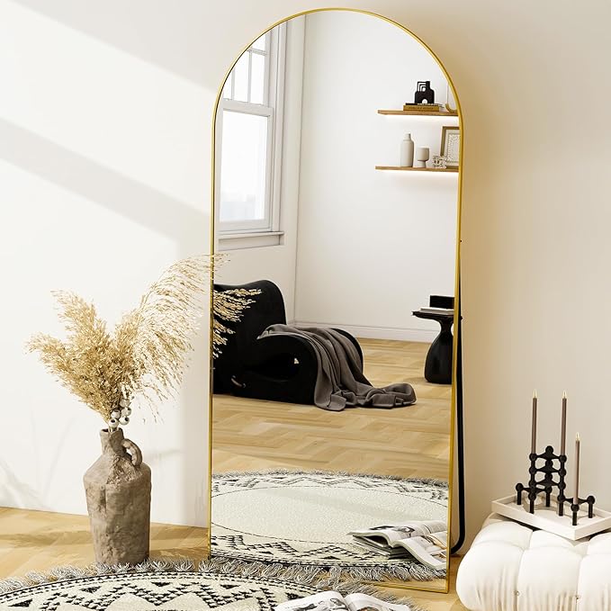 GLSLAND - 20x57 inch Arched Full Length Mirror - Floor Mirrors Aluminum Alloy Frame Full Body Dressing Mirror for Bedroom, Living Room,Black