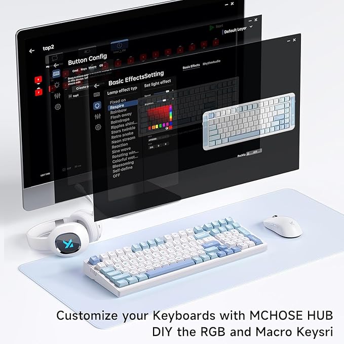 G98 PRO Wireless Gaming Keyboard, Tri-Mode Connection Mechanical Keyboard, Hot Swappable Custom Gasket Structure, Pre-lubed Linear Switches, Double Shot PBT Keycaps, RGB LED Backlit, Blue&White