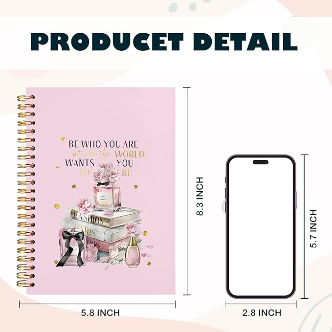 BearCake Pink Positive Affirmations Gifts Notebook Journal for Women,be who you are not who the world wants you to be Journaling Notebook,Hardcover Spiral Notebook 5.5x8.3