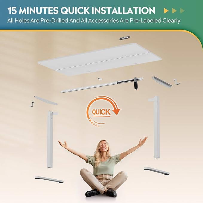 DEVAISE 48 Inch Electric Standing Desk, 3 Adjustable Height Stand up Desk for Home Office, Ergonomic Sit to Stand Desk with LED Touchscreen,Headphone Hook, 3 Memory Preset Computer Desk (White)