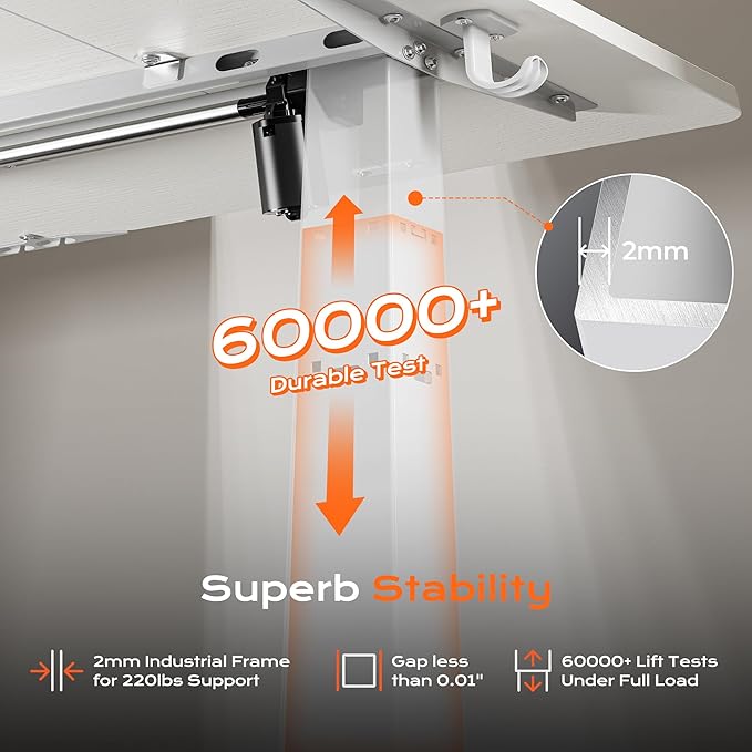 Huuger 55 x 28 Large Electric Standing Desk, Height Adjustable Copmuter Desk, 27.6" Deep Desktop, Stand up Gaming Office Table with 2 Hooks, 3 Preset Heights, for Home Office, White