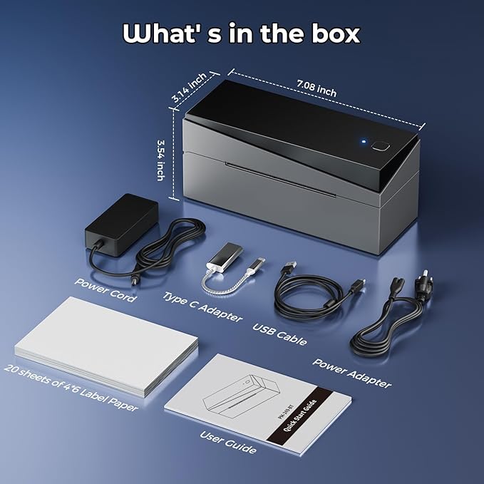 Bluetooth Shipping Label Printer 4x6, 249BT Thermal Label Printer 4x6 for Small Business, Shipping Packages, Office, Home, Compatible with Android iPhone iPad Windows macOS Chrome USPS Etsy