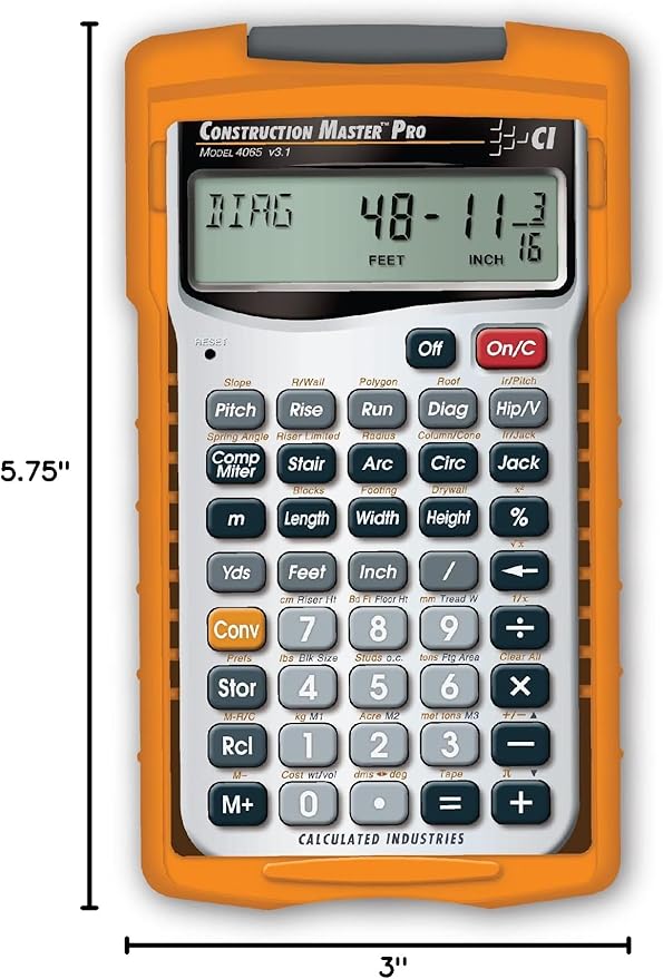 Calculated Industries 4065 Construction Master Pro Advanced Construction Math Feet-inch-Fraction Calculator for Contractors, Estimators, Builders, Framers, Remodelers, Renovators and Carpenters