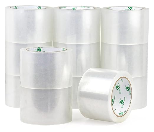 BOMEI PACK 3 inch Wide Heavy Duty Packing Tape, 2.4 Mil 3.0 Inch x 60 Yards, 12 Refills Rolls Clear Box Tape for Moving, Shipping, Mailing and Packaging