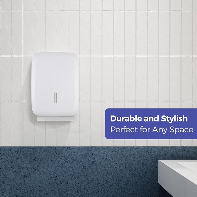 Commercial Paper Towel Dispenser Wall Mount with Lock – Fits 400+ Multifold/Trifold/Z-Fold/C-Fold Towels – Large Paper Towel Holder for Bathroom, Kitchen, Office, Home or Business (White)