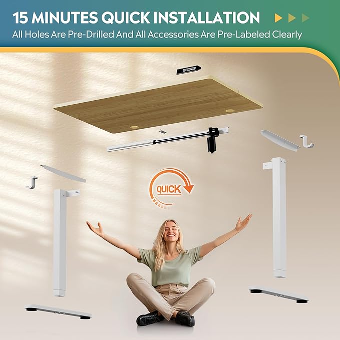 DEVAISE 40 Inch Electric Standing Desk, 3 Adjustable Height Stand up Desk for Home Office, Ergonomic Sit to Stand Desk with LED Touchscreen, 3 Memory Preset Computer Desk (Maple)