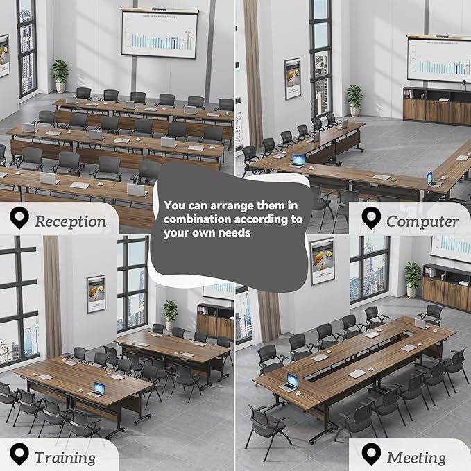 Folding Conference Table,Mobile Conference Room Tables Rolling Meeting Table with Caster Wheels,Flip Top Mobile Training Table,Foldable Rectangle Seminar Tables for Office,Classr (6pack, 55.1in)