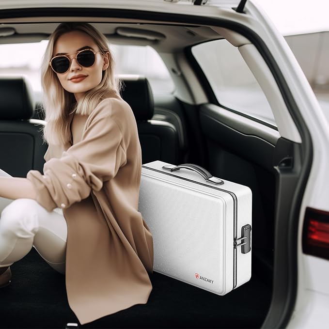 Fireproof Document Box with Fireproof Zipper, Hard Inner Shell Fireproof Document Bag with Lock, Fireproof Water Resistant Important Document Organizer 16 inch Laptop File Briefcase (Silver)