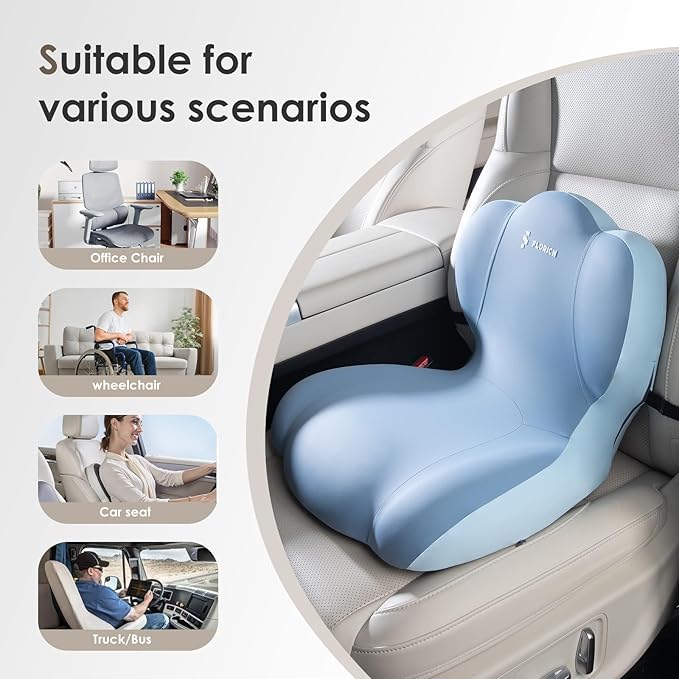 FLORICH Memory Foam Truck Seat Cushion with Adjustable Strap,Seat Cushion and Lumbar Support Pillow for Car Office Chair, Ergonomic Back Support & Sciatica Relief for Long Drives(Blue)