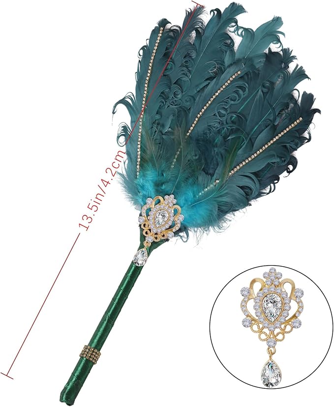 CROWN GUIDE Luxury Feather Quill Pen with Shiny Rhinestones & Curled Goose Feathers- Wedding Guest Book Pen, Great Gatsby/HP Party Supplies, Bridal Shower Gift with Rose Gold Heart Charm (13.8",Gold)