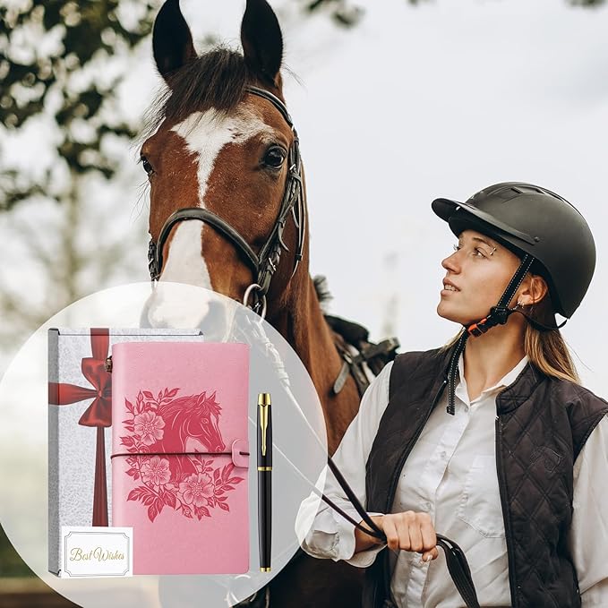 Horse Gifts for Women Girls Horse Stuff Leather Journal Notebook with Pen for Horse Lovers Leather Refillable Notebook, Sketchbook, Travel Diary