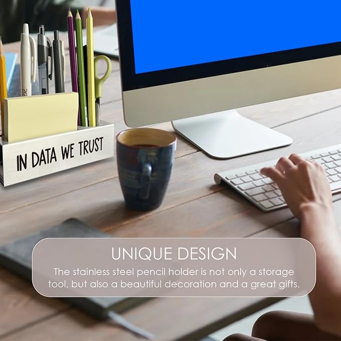 In Data We Trust Pen Holder, Data Analyst Scientist Graduation Gifts Desk Decor Stainless Steel Pencil Holders WCC60