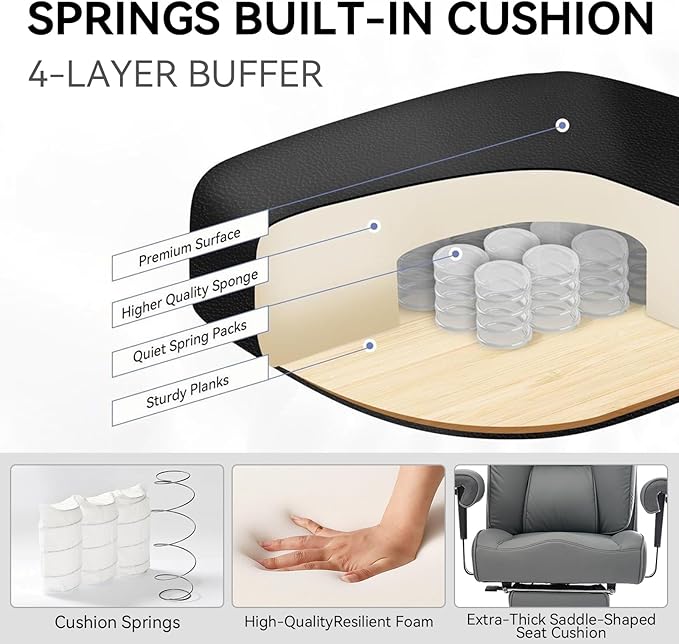 Efomao Big and Tall Office Chair 450LBS with Foot Rest, High Back PU Leather Executive Chair with Adjustable Padded Armrests, Lumbar Support for Home or Work, Heavy Duty Computer Chair, Grey