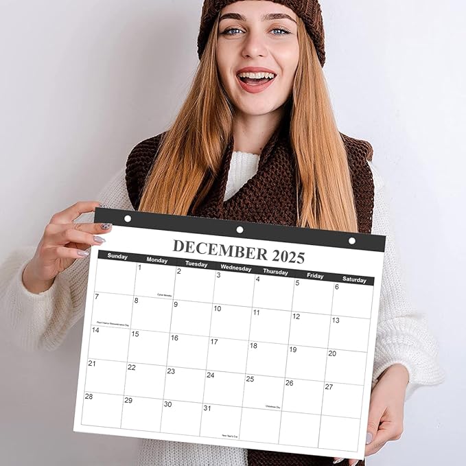 Calendar 2025-2026 for 3 Ring Binder - Wall Calendar from July 2025 - December 2026, 18 Months Calendar with Premium Paper, 3-Hole Calendar/Planner 2025-2026, 8.5" x 11", Black