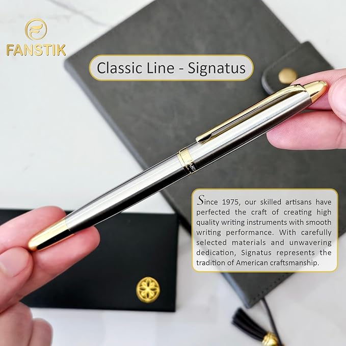 Customized RollerBall pen with name (MADE IN USA), stainless steel, Silver and gold, luxury engraved pen personalized for men and for women. (RollerBall Silver-Gold).