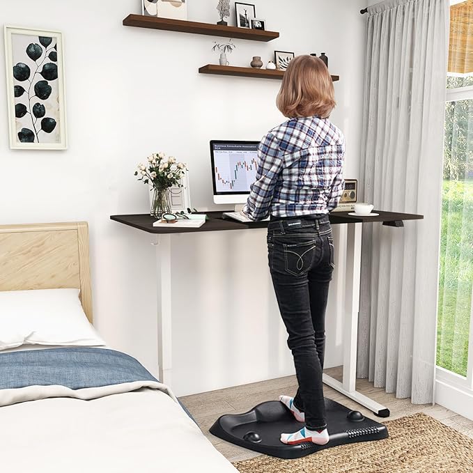 GOFLAME Height Adjustable Electric Standing Desk, 55 x 28 Inch Sit Stand Up Electric Desk with Headphone Hook, Ergonomic Standing Workstation, Electric Standing Desk with Metal Frame, Dark Grey