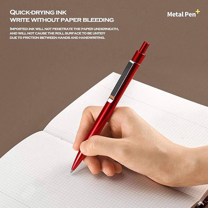 DUNBONG Red Metal Gel Pen, Black Ink, 0.5mm Retractable Ballpoint Pen (Red)