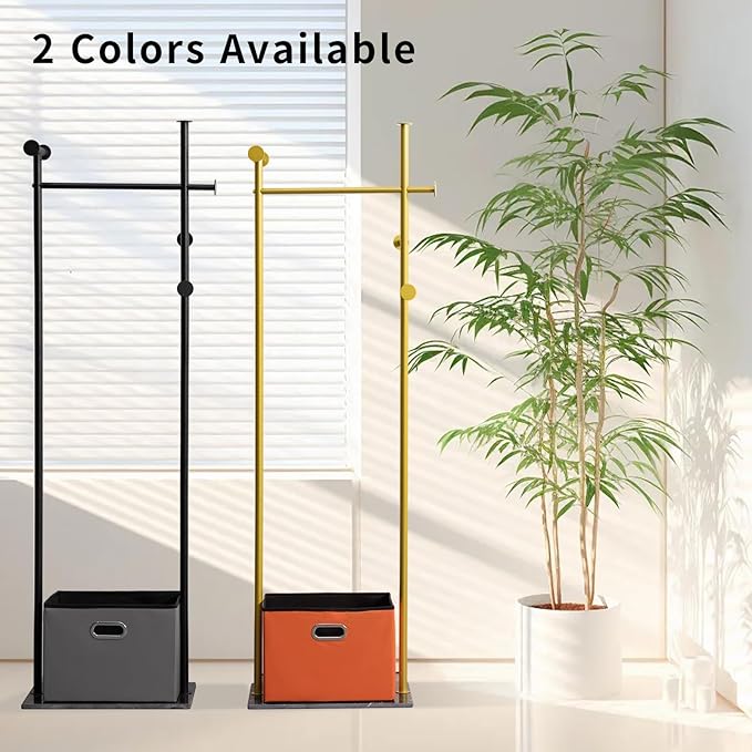 Coat Rack Freestanding with Storage Basket Heavy Duty Clothes Rack Marble Base Modern Coat Stand for Bedroom Living Room Hotel 13.39" D x 19.69" W x 68.9" H (Gold)