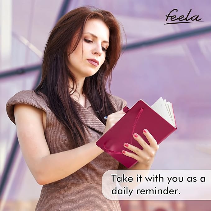 feela Hardcover Notebook For Work, Classic Ruled Lined Journal Set School Business Supplies, with 3 Black Pens, 120 GSM, 5.1”x8.3”, 3 Pack, A5, Solid Colors, Gray, Berry, Emerald