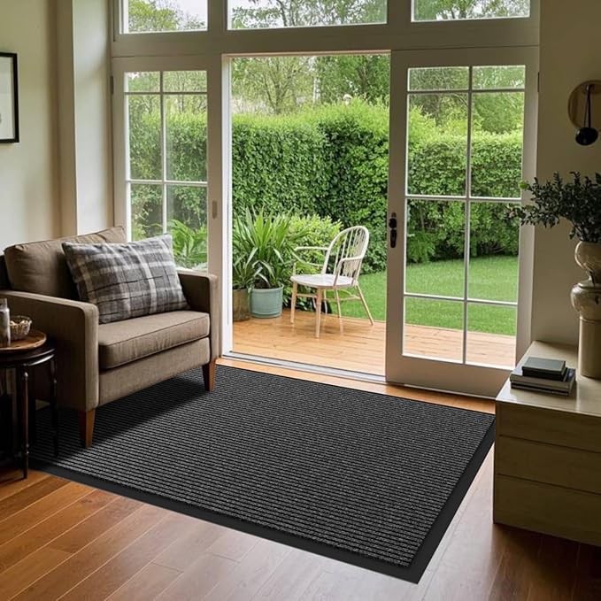 Front Door Mat, 2' x 4' Heavy Duty Indoor Outdoor Door Mat for Entryway, Commercial Door Mats Entrance, Low Profile Welcome Mats Non-Slip, Durable Rubber Backing Entry Mat for Patio, Home