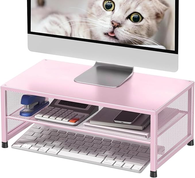 Computer Monitor Stand Riser, Desk Organizers and Accessories, Printer & Laptop Stand, Office Desk Accessories & Desktop Workspace Organizers for Office Supplies (Pink)