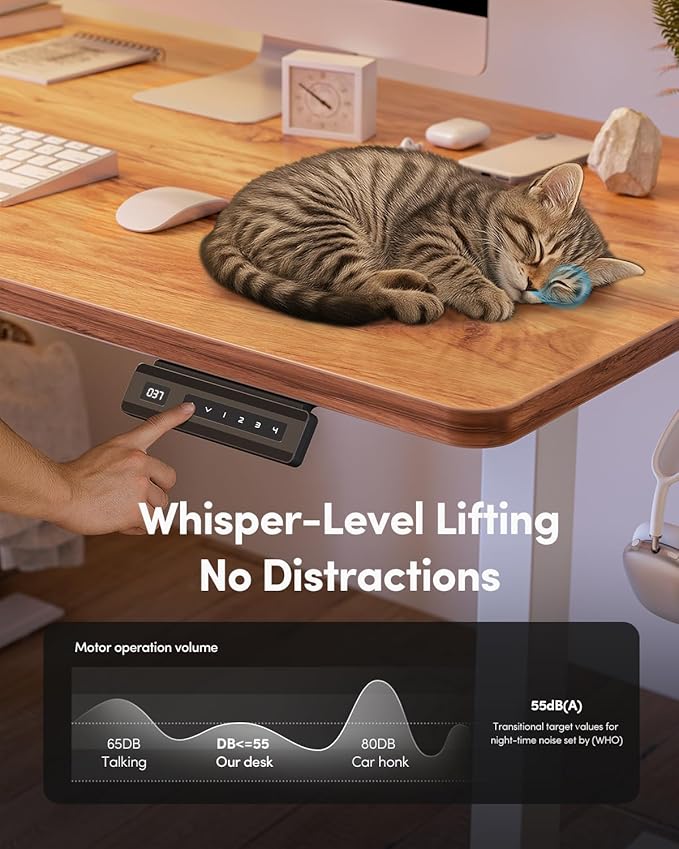 FEZIBO One-Piece Standing Desk Adjustable Height Stand up Home Office Desk, 32x24 Inch Electric Standing Computer Desk, with 4 Memory Presets, Fixable casters, Light Rustic