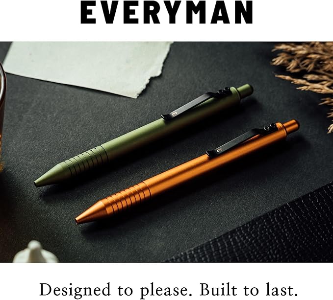 Everyman Taipan Orange Grafton Pen & Ink Bundle, Premium EDC Luxury Writing Utensil with Extra 3-pack of Black Gel Refills (.7mm), Pen with Pocket Clip, Luxury Metal Writing, Gift for Office